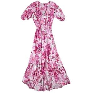 Abel The Label Pink Floral Print High Low Maxi Dress